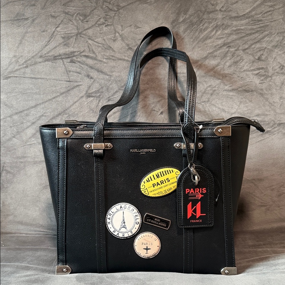 Karl Lagerfeld Black Briefcase with Silver Accents